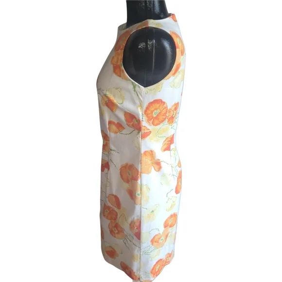 Liz Claiborne Orange and Yellow Floral Sleeveless Sheath Dress Size 4 - Picture 4 of 6